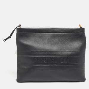 Dior Black Leather Medium Dior Stripe Pouch