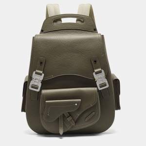 Dior Khaki Green Leather Maxi Gallop Backpack