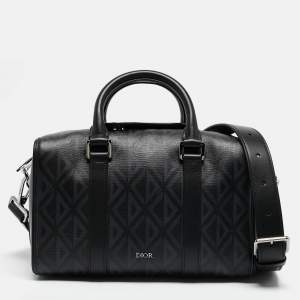 Dior Black CD Diamond Coated Canvas and Leather Lingot 26 Satchel