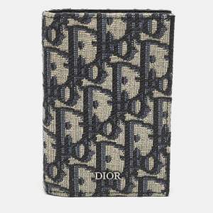 Dior Navy Blue Oblique Canvas Vertical Bifold Wallet