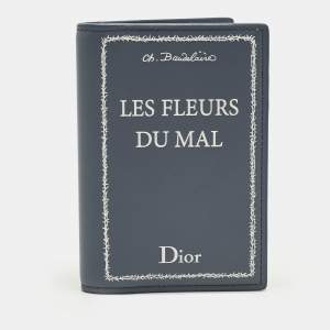 Pre Owned Dior Les Fleurs Du Mal Blue/White Book Cover Embossed Leather Card Holder