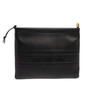 Dior Black Leather Medium Stripe Clutch