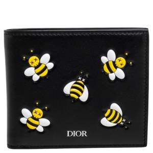 Dior x Kaws Black Leather Bee Bifold Wallet