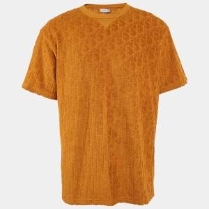 Dior Mustard Yellow Oblique Pattern Terry Cotton Relaxed Fit T-Shirt XL