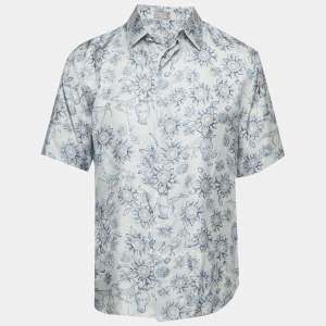 Pre Owned Dior Homme Blue Hylton Nel Print Silk Short Sleeved Shirt S