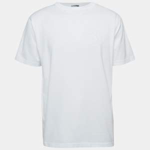 Dior Homme White Embroidered Cotton Half Sleeve T-Shirt S