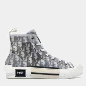 Dior White Grey Logo Oblique B23 High Top Sneakers EU 42