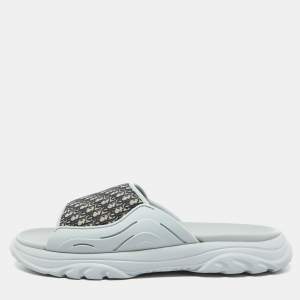 Dior Grey Canvas and Rubber H-Town Single Band Slide Sandals Size 44