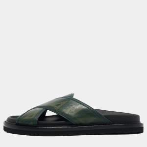 Dior Green Leather Aqua Flat Slides Size 41