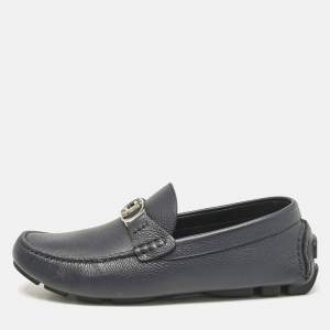 Dior Navy Blue Leather Odéon Loafers Size 39