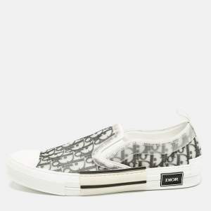 Dior White/Black Oblique Canvas B23 Slip On Sneakers Size 46