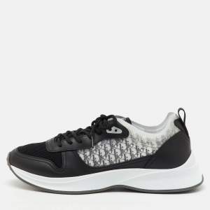 Pre Owned Dior Black/Grey Oblique Mesh and Leather B25 Runner Lace Up Sneakers Size 43