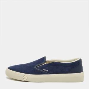 Pre Owned Dior B101 Size 42 Navy Blue Satin Slip On Sneakers