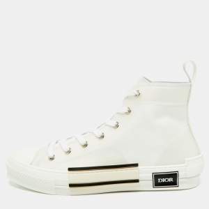Pre Owned Dior B23 Size 42 White Canvas and PVC High Top Sneakers