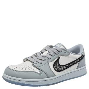 Dior x Jordan Grey/White Leather Air Jordan 1 Low Top Sneakers Size 41