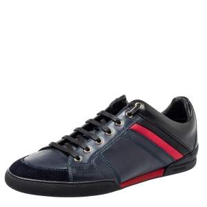 Dior Homme Navy Blue Leather and Suede Lace Low Top Sneakers Size 43