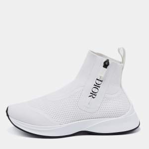 مملوكة مسبقًا Christian Dior White Knit Fabric B25 High Top Sock Sneakers Size 36 
