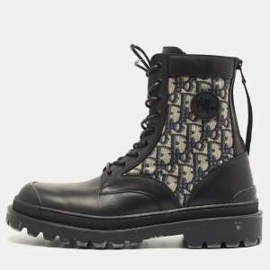 Dior Black Leather and Canvas Explorer Ankle Boots Size 42