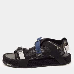 DIOR Black/Grey Jacquard Atlas Sandals Size 43