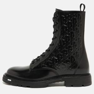 Dior Black Oblique Embossed Leather Explorer II Combat Boots Size 45