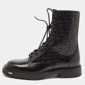 Dior Black Oblique Embossed Leather Explorer II Combat Boots Size 42