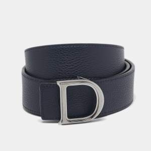 Dior Navy Blue/Black Leather D Buckle Cut to Size Reversible Belt