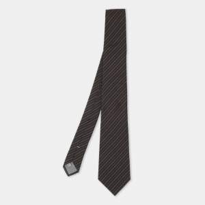 Dior Dark Brown Diagonal Patterned Silk Tie