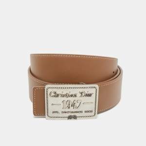 Dior Beige CD Diamont Print Coated Canvas Logo Plague Belt 95CM