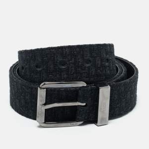 مملوكة مسبقًا Dior Black Micro Oblique Jacquard Buckle Belt 110CM