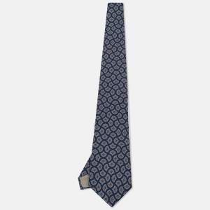 Pre Owned Dior Vintage Navy Blue Printed Silk Tie