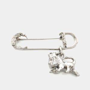 Pre Owned Dior Silver Lion Head Charm Brooch