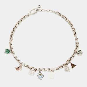 Pre Owned Dior Enamel Silver Tone Multi Charm Necklace