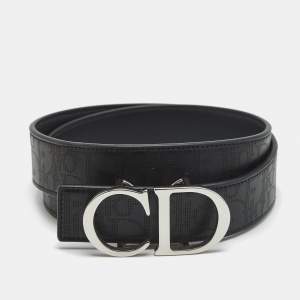 Pre Owned Dior CD 85 CM Buckle Belt Black Oblique Leather 