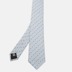 Pre Owned Dior Homme Blue Monogram Silk Jacquard Classic Tie