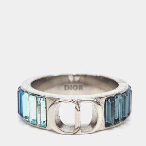Pre Owned Dior Homme Silver Tone Crystal Ring EU 62