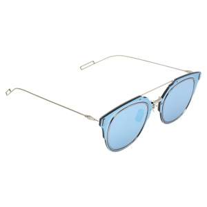 Pre Owned Dior Homme Silver Tone/ Blue Mirrored DiorComposit1.0 Aviator Sunglasses