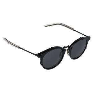Pre Owned Dior Homme Shiny & Matte Black/ Grey 0196S Round Sunglasses