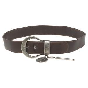 Pre Owned Dior Dark Brown Leather Gaucho Belt 85CM