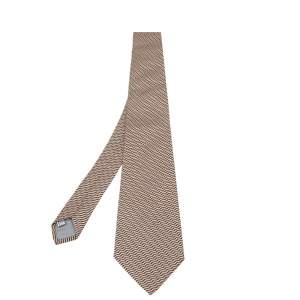 Dior Beige & Brown Chevron Jacquard Silk Tie