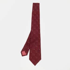 Dior Vintage Burgundy Check Patterned Jacquard Silk Tie