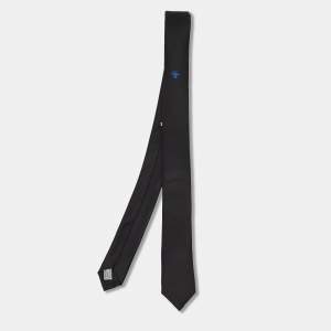 Pre Owned Dior Black Bee Embroidered Silk Skinny Tie