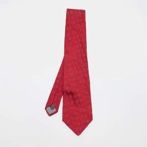 Dior Vintage Red Check Jacquard Silk Tie