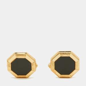 Dior Vintage Octagonal Black Inlay Gold Tone Cufflinks