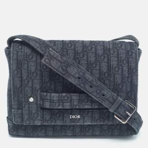 Dior Black Oblique Canvas Flap Messenger Bag