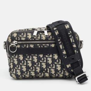 Dior Navy Blue Oblique Canvas and Leather Crossbody Bag