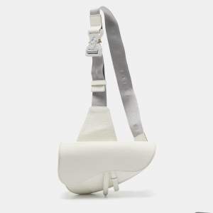 Dior White Leather Saddle Bag