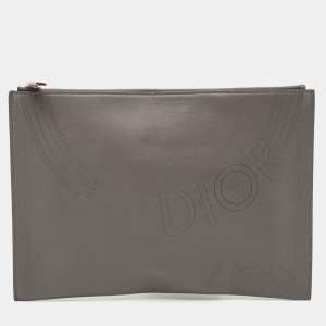 Dior Homme Grey Leather Zip Pouch Clutch