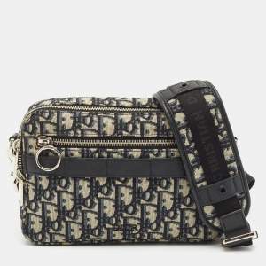 Dior Navy Blue Oblique Canvas and Leather Safari Crossbody Bag