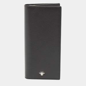Dior Black Leather Bee Vertical Long Wallet