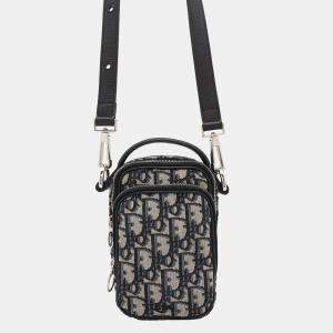 Dior Navy Canvas Leather Oblique Shoulder Bag